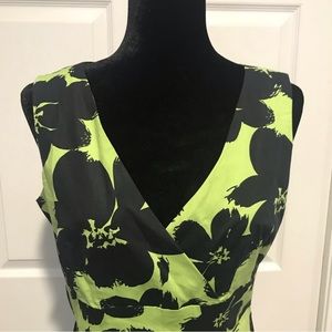 Green & Black Tropical Print Sleeveless Sheath Dress. Size 10.